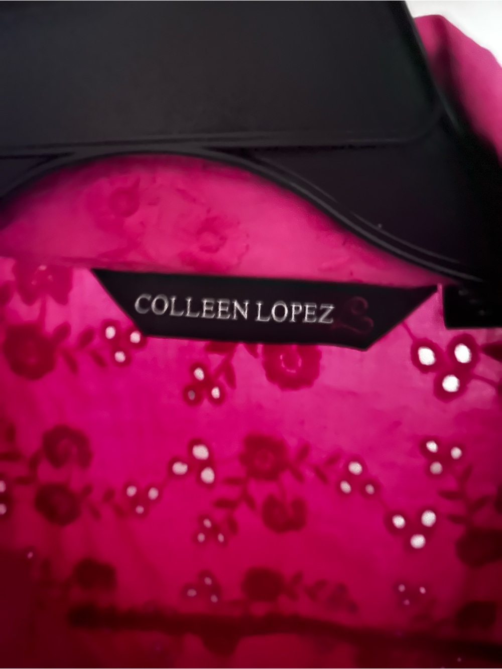 Colleen Lopez Bright Pink Floral eyelet jacket with silver buttons